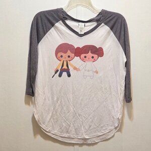 Star Wars Han Solo & Princess Leia Graphic White Gray T-Shirt XL Ladies